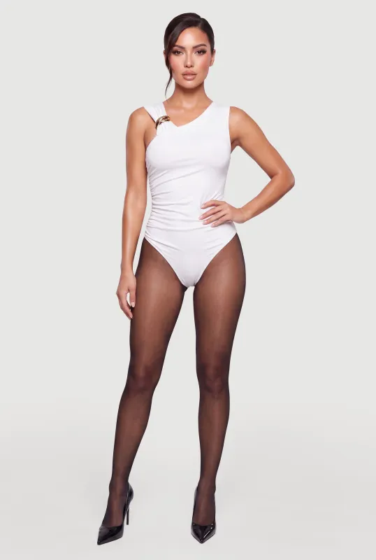 Ruched Asymmetric Metallic Detail Sleeveless Bodysuit made by Haute Monde