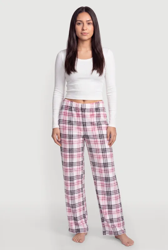Long Sleeve Crop Pajama Top and Plaid Lounge Pants made by Rainbow