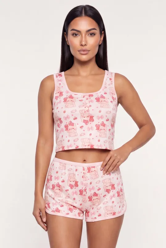 Soft Knit Sassy Graphic Cropped Pajama Tank Top and Shorts made by Rainbow