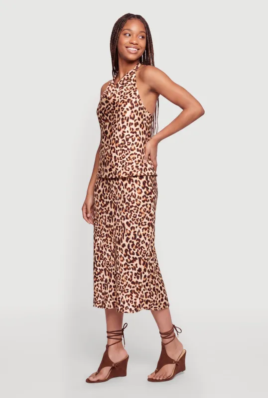 Leopard Print Satin Midi Skirt made by Rainbow