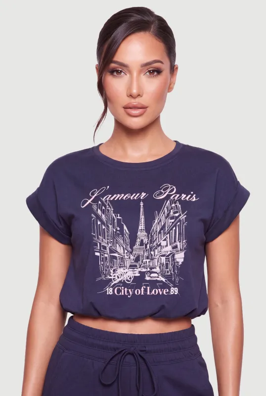 Almost Famous Graphic Bubble Hem Crop Top made by Almost Famous