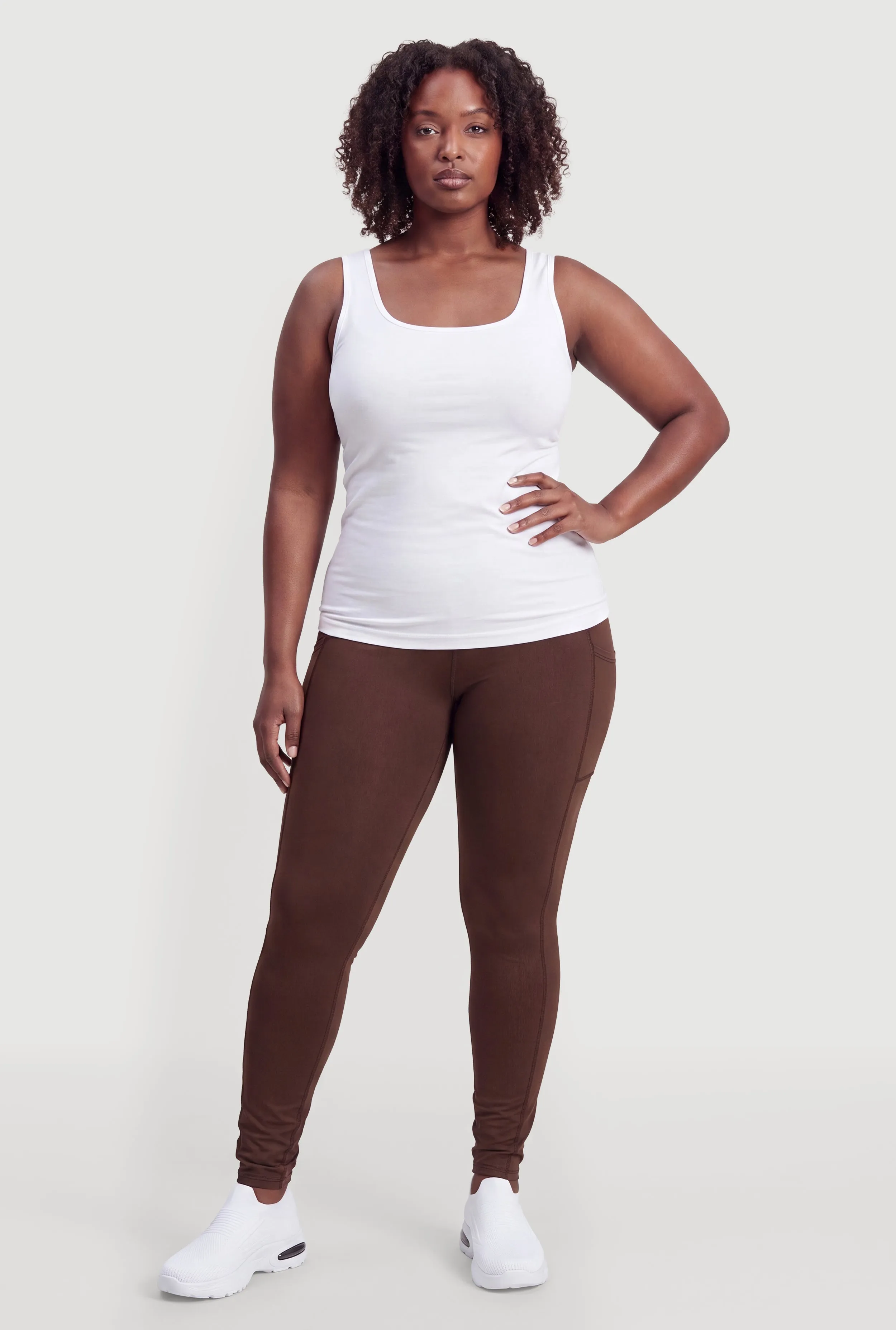 Plus Size High Waist Solid Leggings with Cell Phone Pockets sold by Rainbow