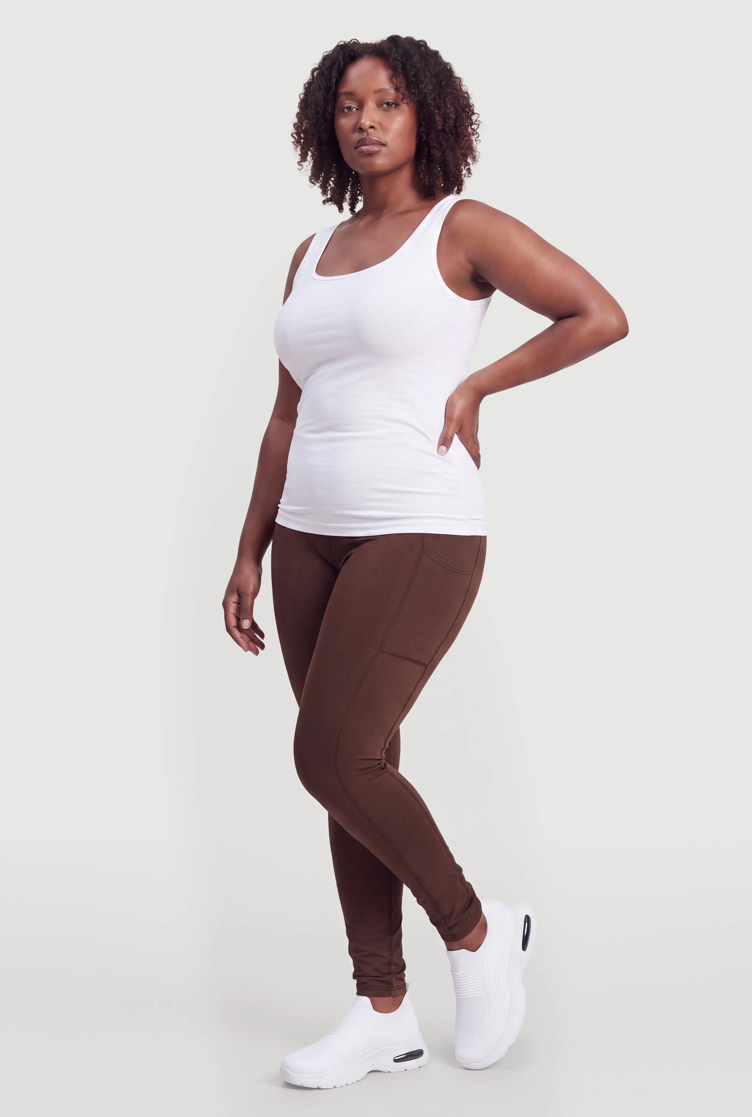 Plus Size High Waist Solid Leggings with Cell Phone Pockets sold by Rainbow product image thumbnail 2