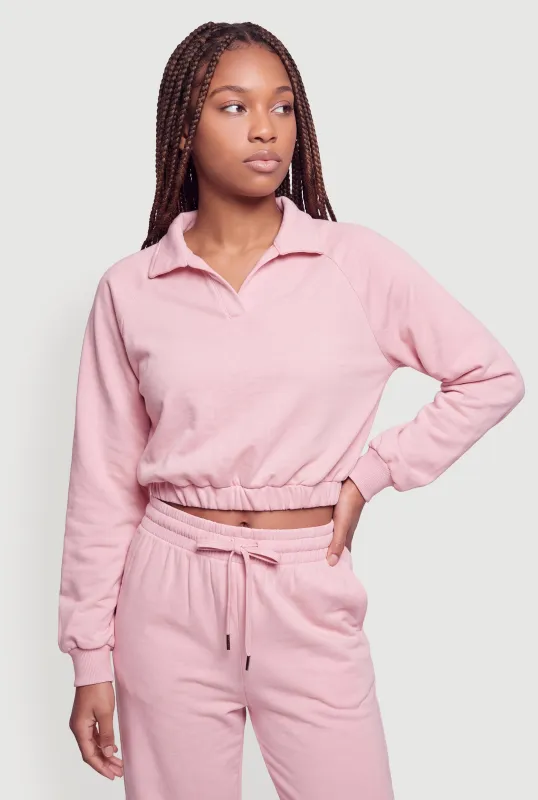 Long Sleeve Drawstring Hem Crop Sweatshirt made by Almost Famous