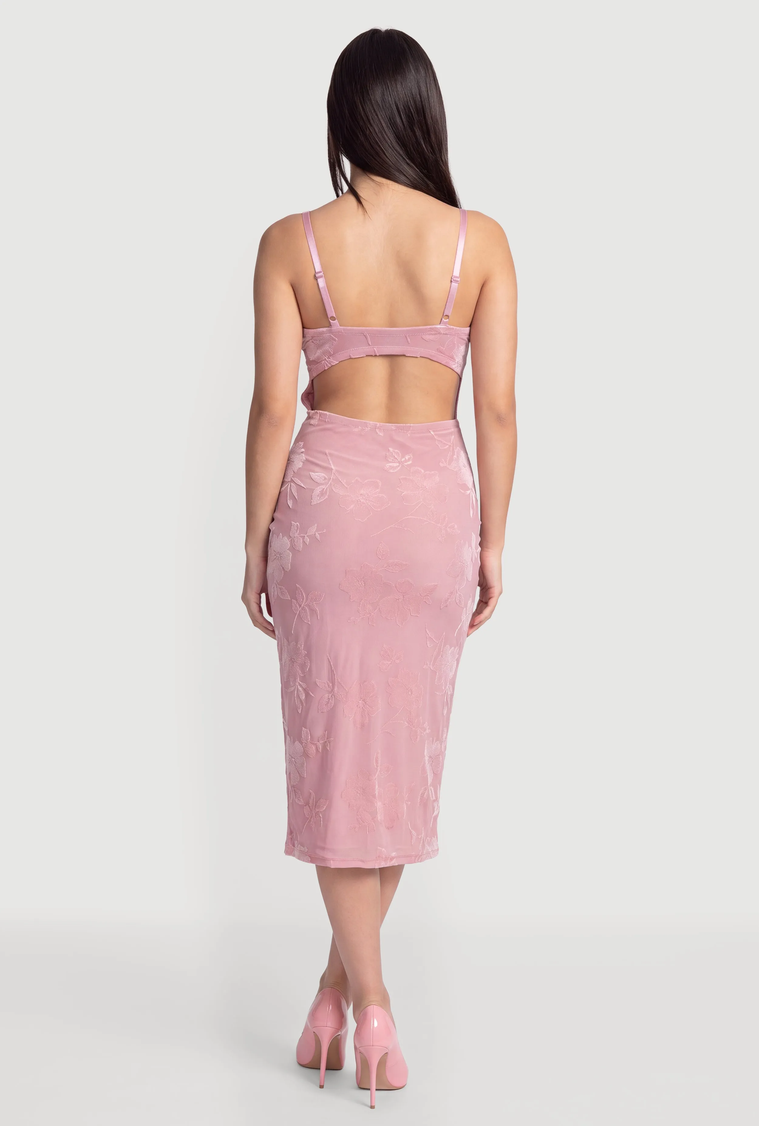 Floral Velvet Burnout Cowl Neck Bustier Midi Dress sold by Rainbow product image thumbnail 3