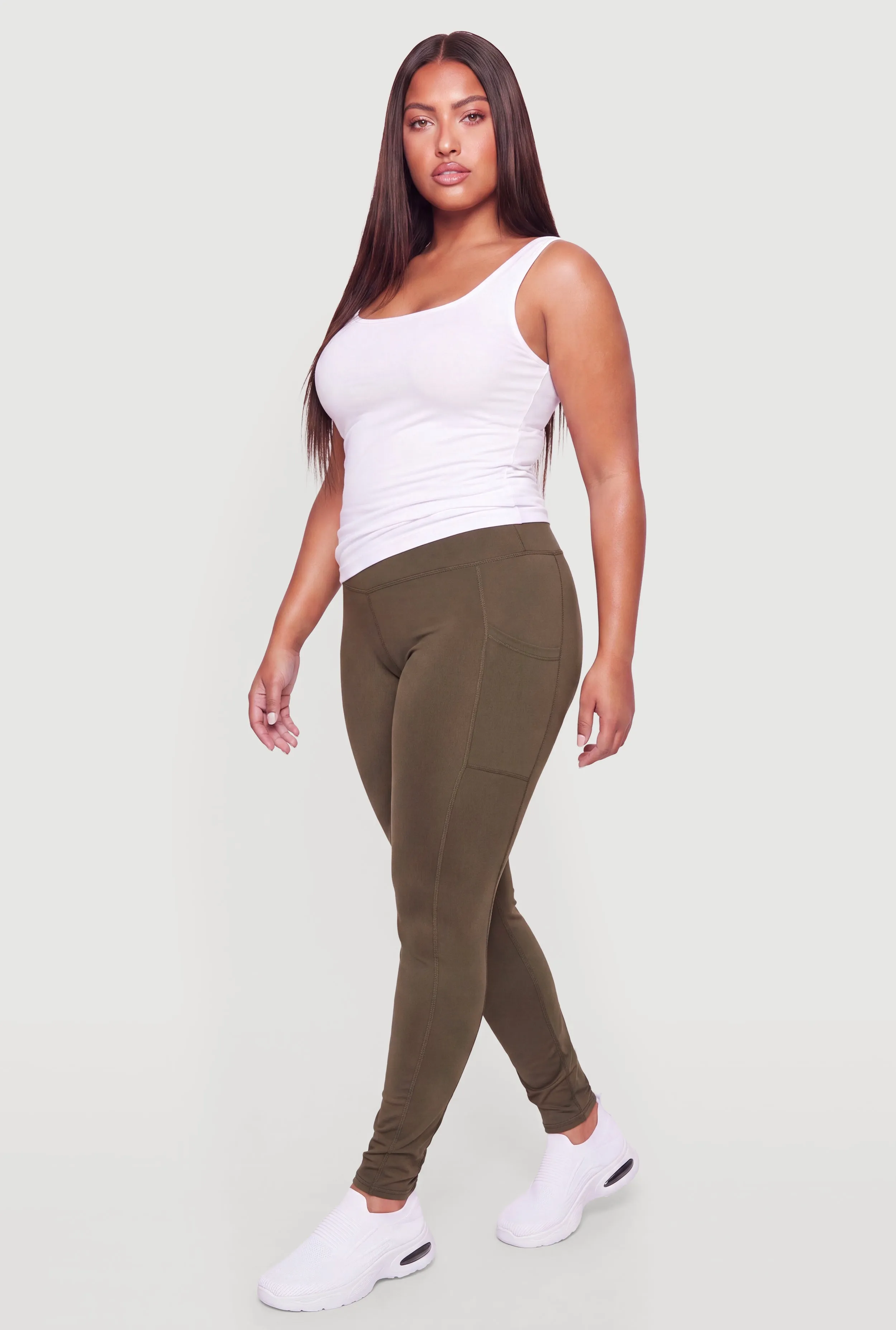 Plus Size High Waist Solid Leggings with Cell Phone Pockets sold by Rainbow product image thumbnail 2