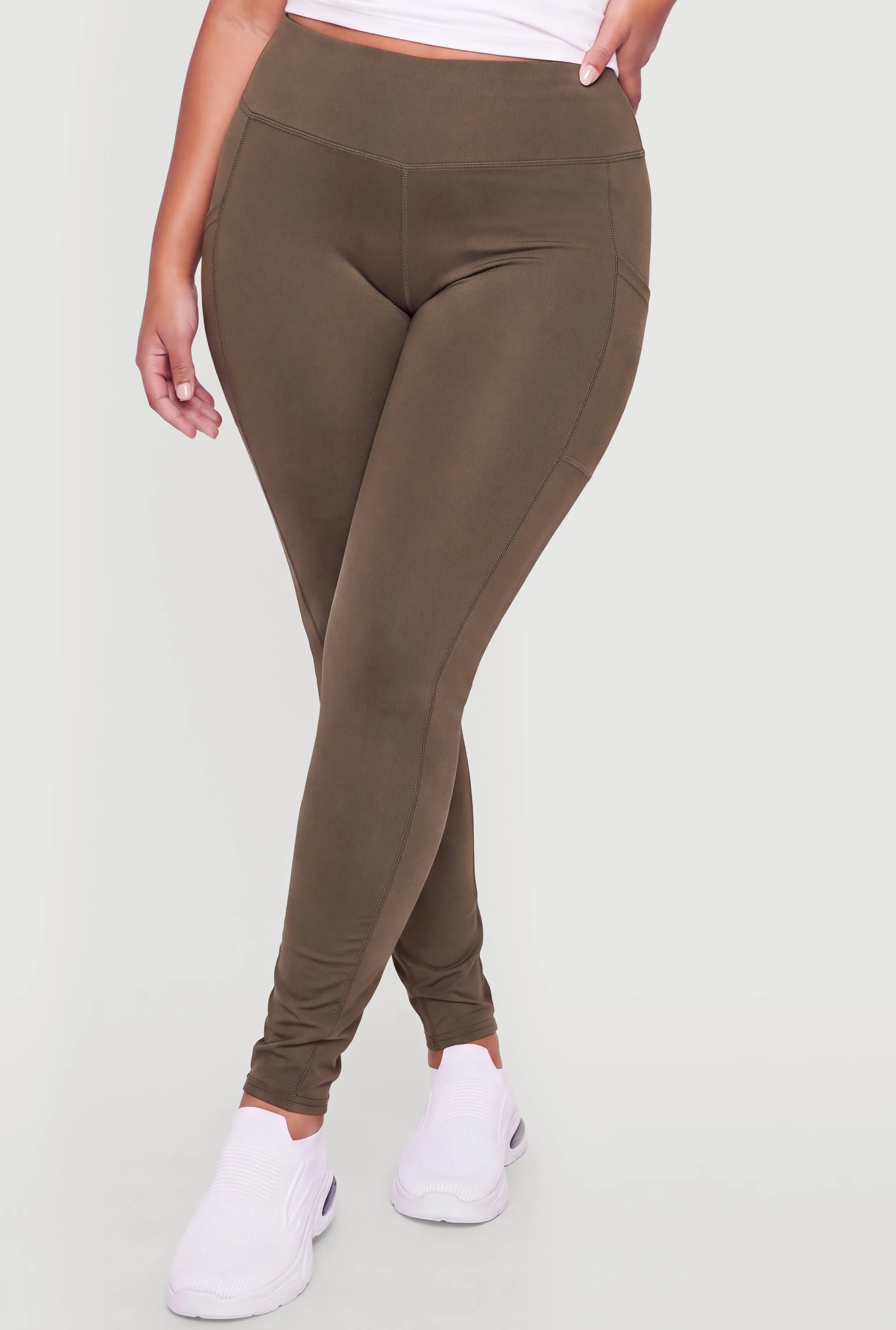 Plus Size High Waist Solid Leggings with Cell Phone Pockets sold by Rainbow product image thumbnail 3