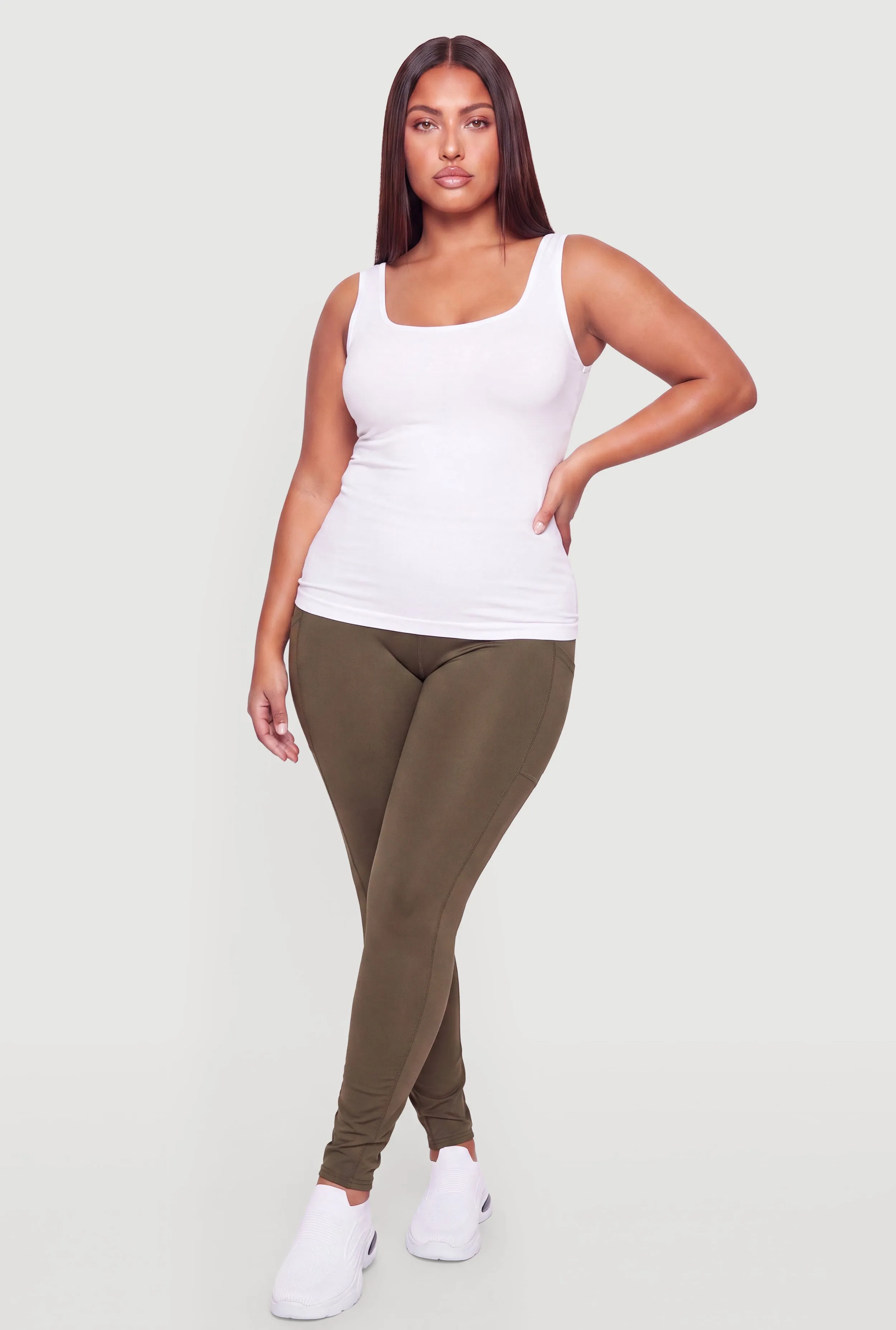 Plus Size High Waist Solid Leggings with Cell Phone Pockets sold by Rainbow