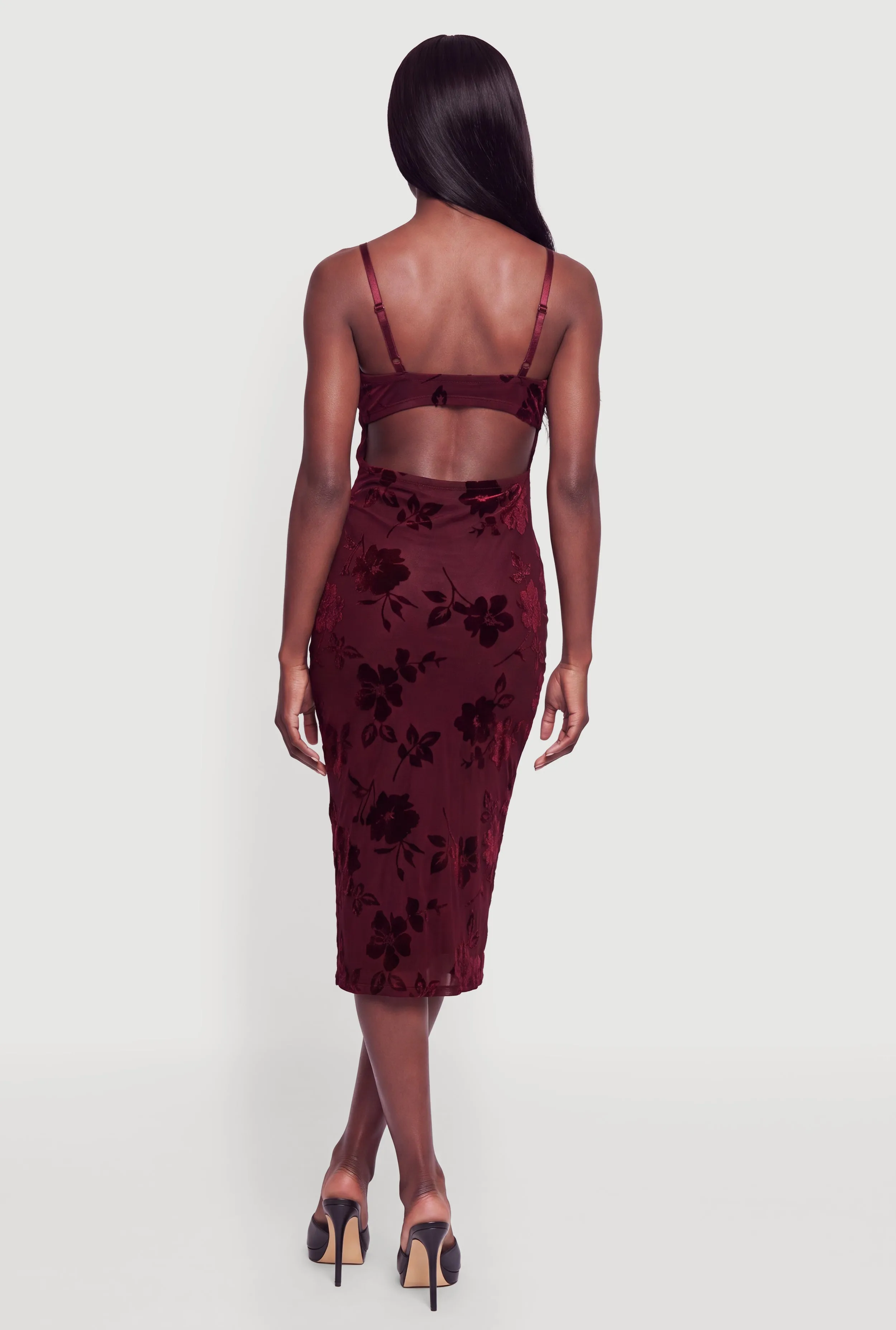 Floral Velvet Burnout Cowl Neck Bustier Midi Dress sold by Rainbow product image thumbnail 3