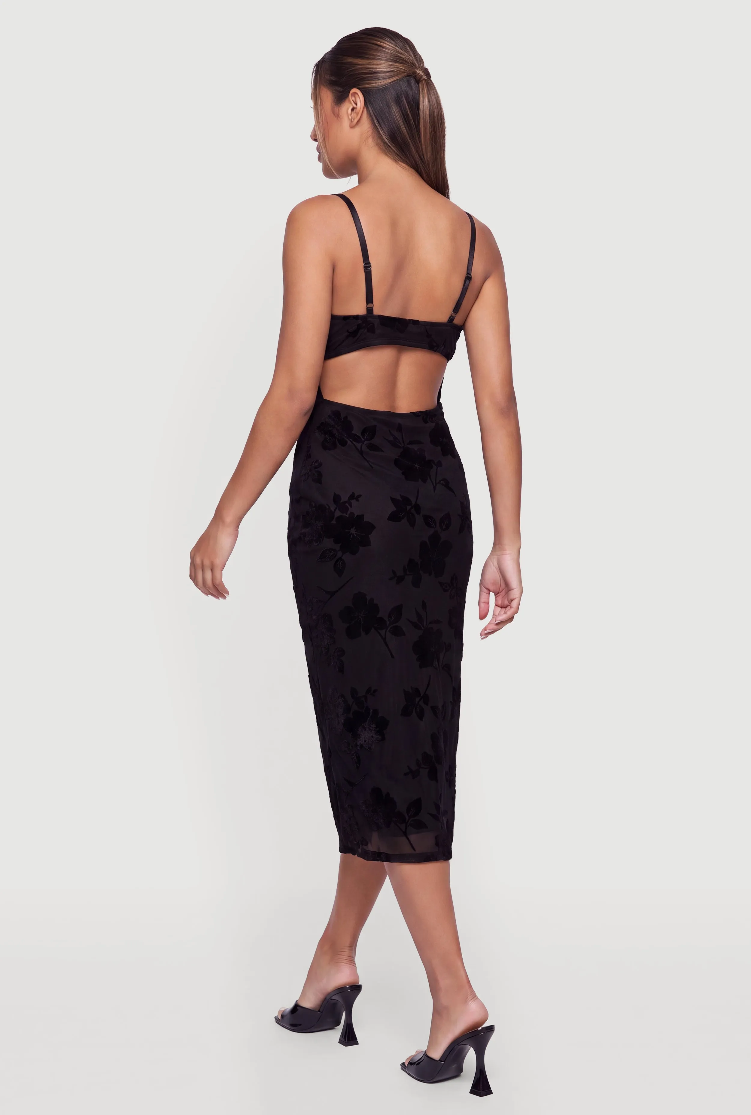 Floral Velvet Burnout Cowl Neck Bustier Midi Dress sold by Rainbow product image thumbnail 3