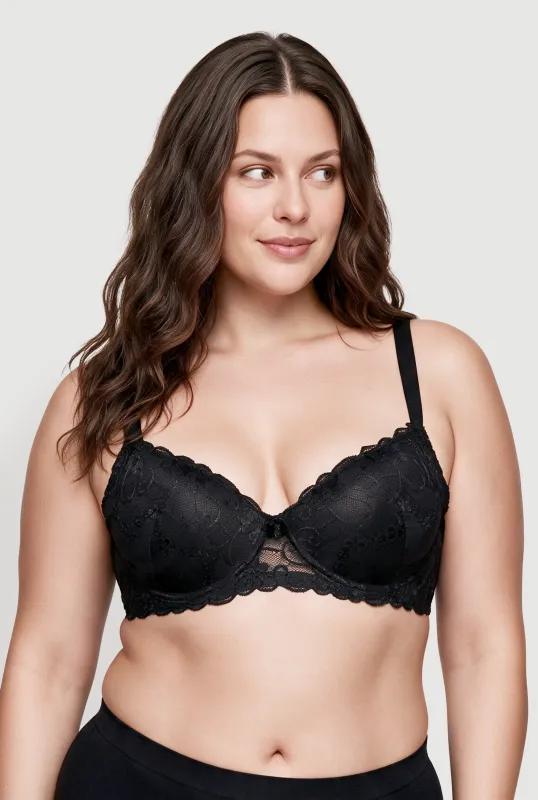 Plus Size Scalloped Hem Floral Lace Plunge Bra made by Rainbow