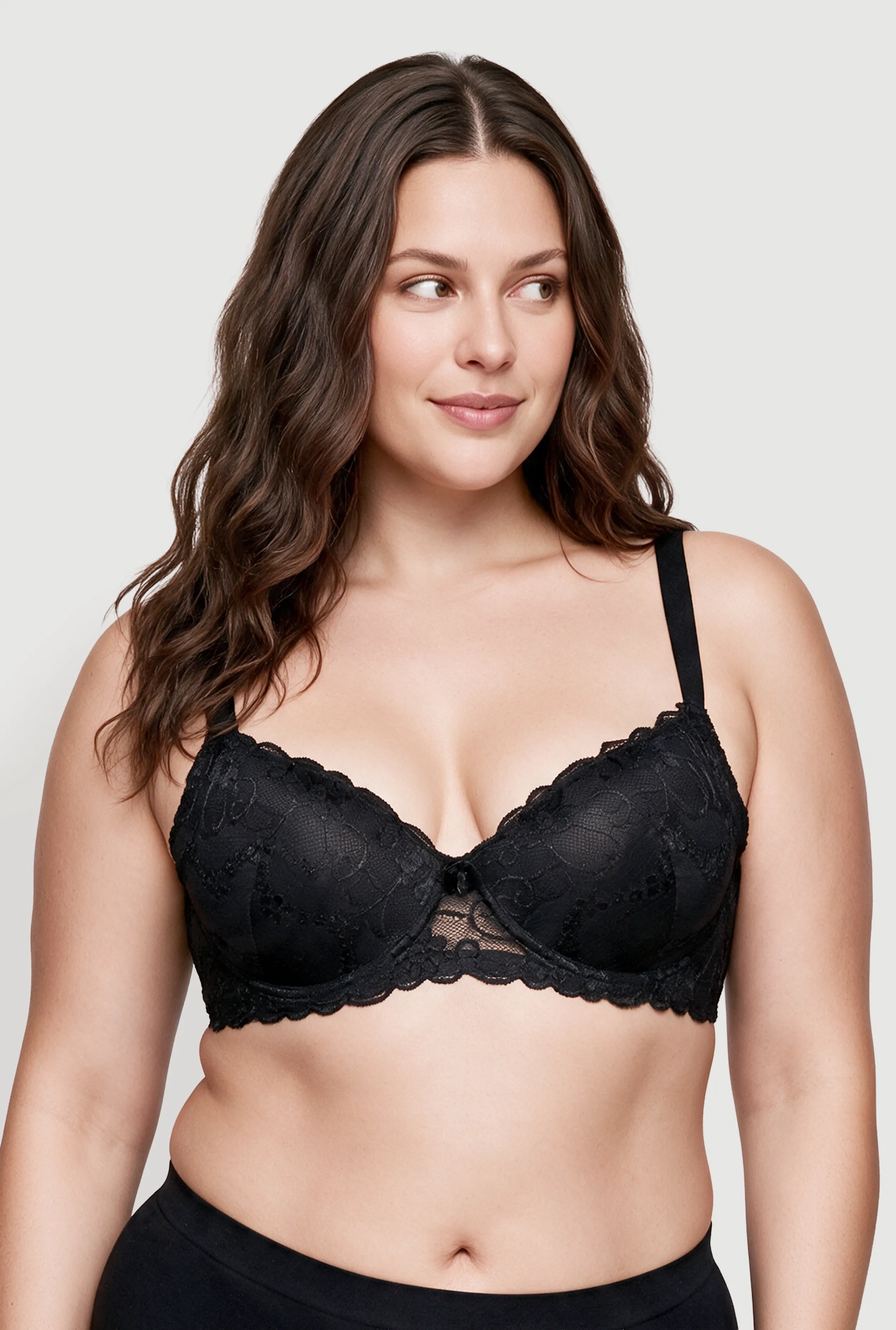 Plus Size Scalloped Hem Floral Lace Plunge Bra sold by Rainbow