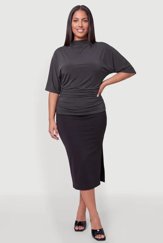 Plus Size Mock Neck Dolman Sleeve Side Ruched Blouse made by Rainbow