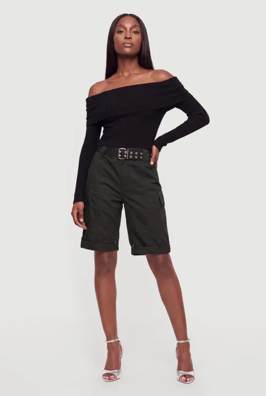 Mid Rise Cargo Shorts with Belt made by Rainbow