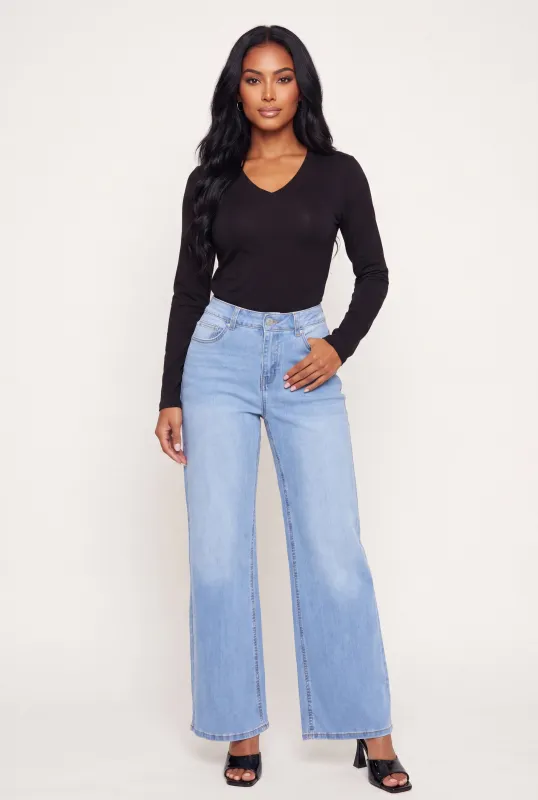 Solid Long Sleeve V-Neck Top made by Rainbow
