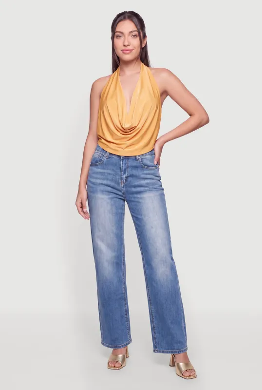 Cowl Halter Neck Sleeveless Crop Top made by Rainbow