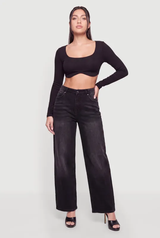 Mid Rise Acid Wash Straight Leg Jeans made by Rainbow