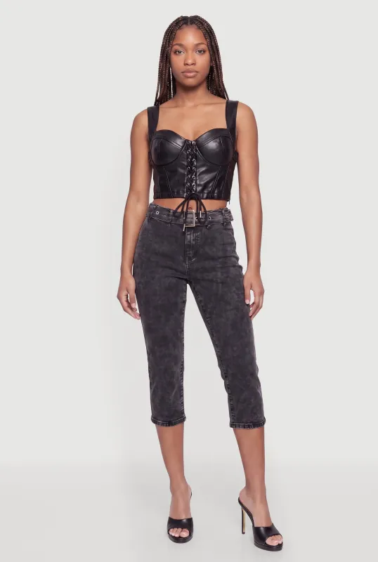 Faux Leather Lace Up Cropped Bustier Top made by Haute Monde