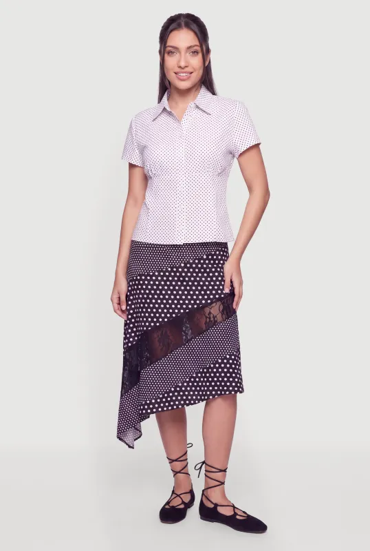 Polka Dot Button Front Short Sleeve Shirt made by Rainbow