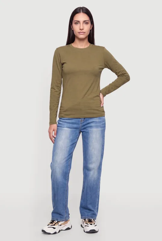 Solid Long Sleeve Crew Neck T-Shirt made by Rainbow
