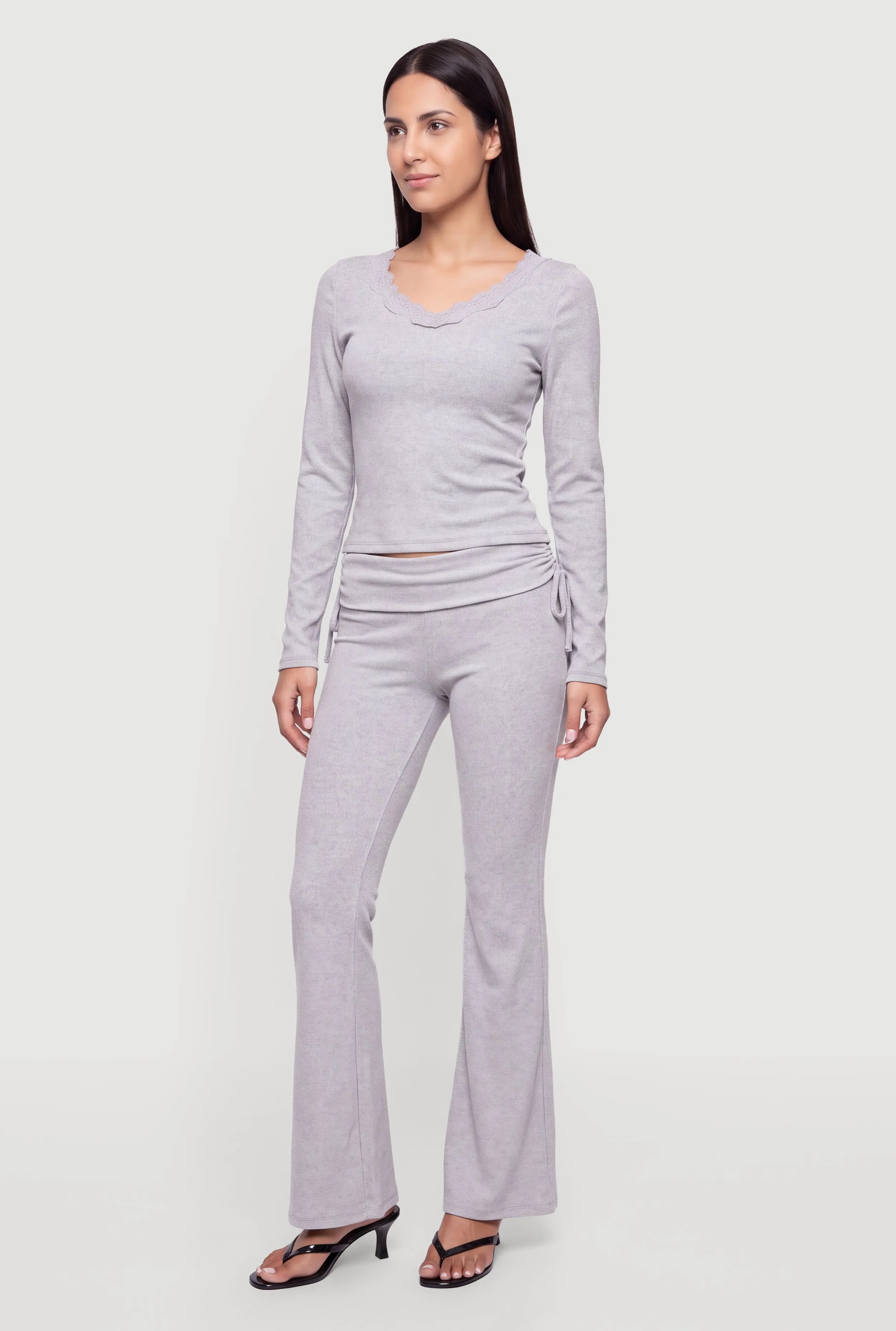 Lace Trim V-Neck Long Sleeve Top sold by Rainbow product image thumbnail 2