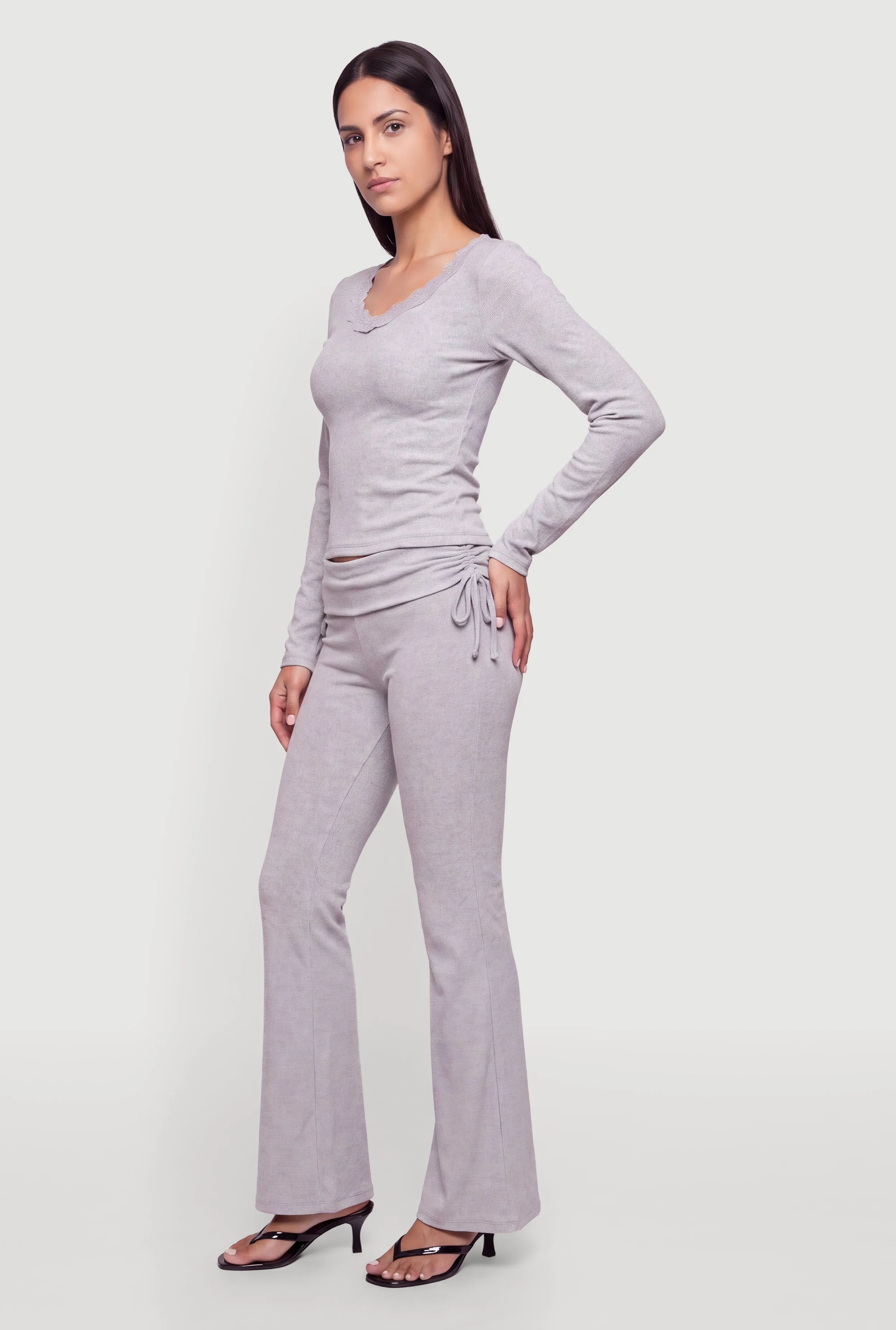 Lace Trim V-Neck Long Sleeve Top sold by Rainbow product image thumbnail 3