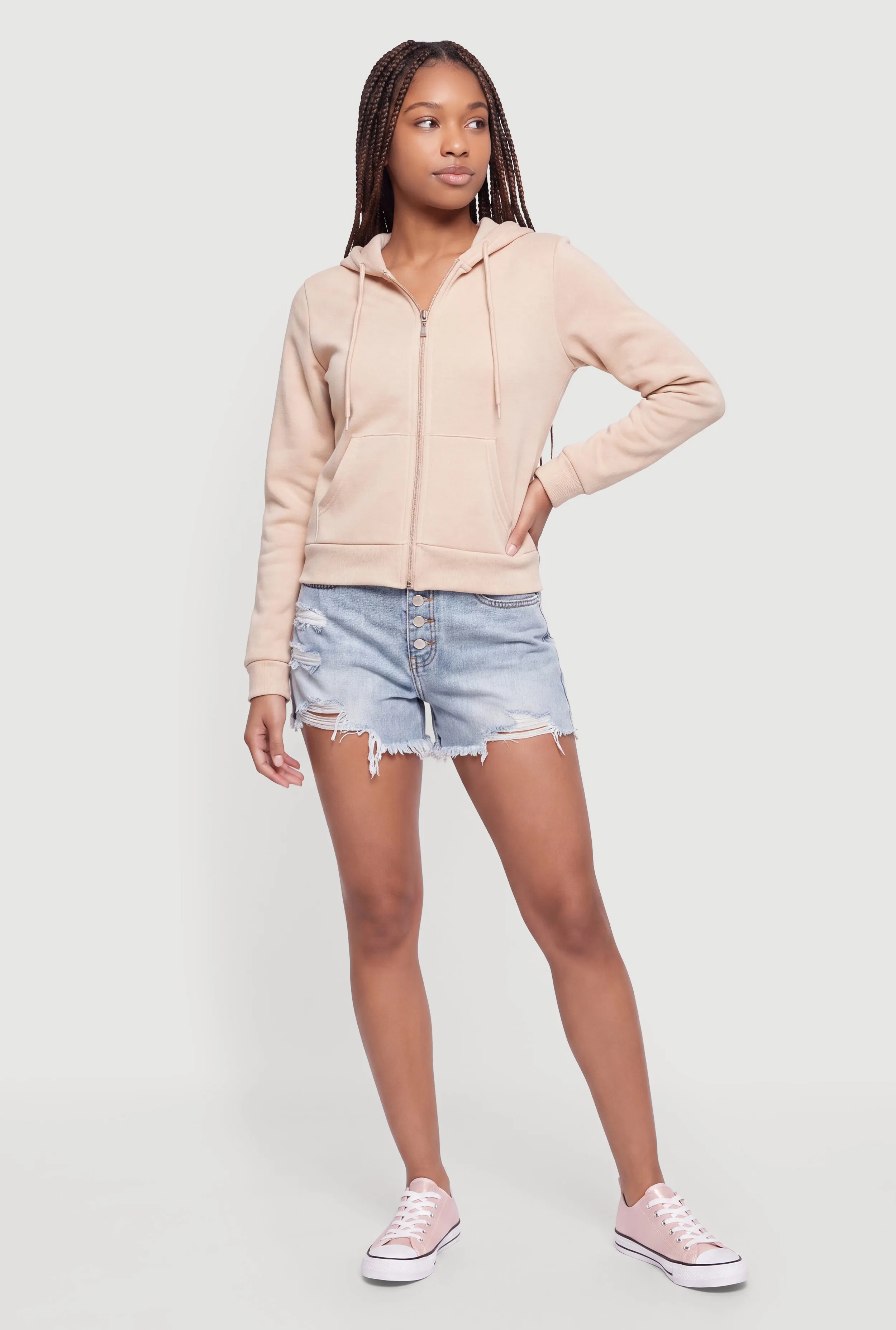 Fleece Long Sleeve Zip Front Hoodie sold by Rainbow