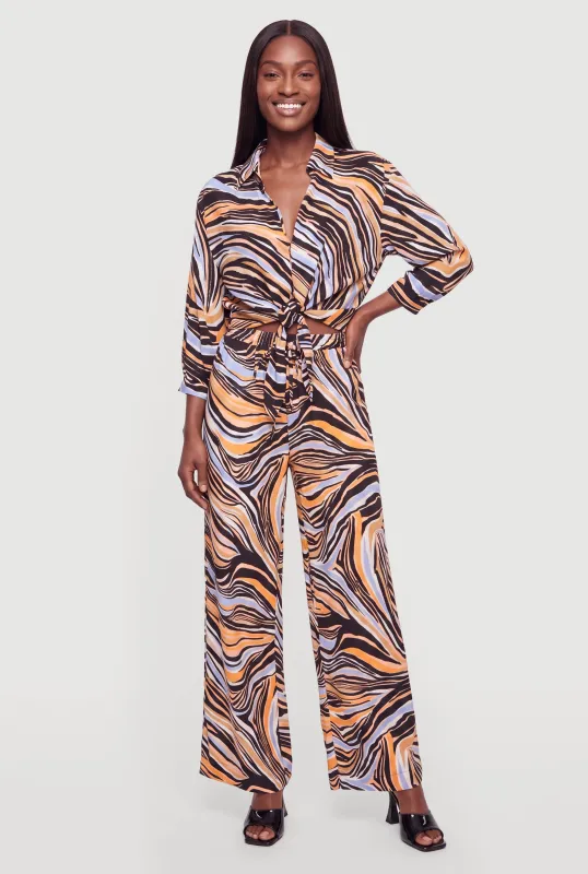 Printed Pattern Wide Leg Pull On Pants made by Rainbow