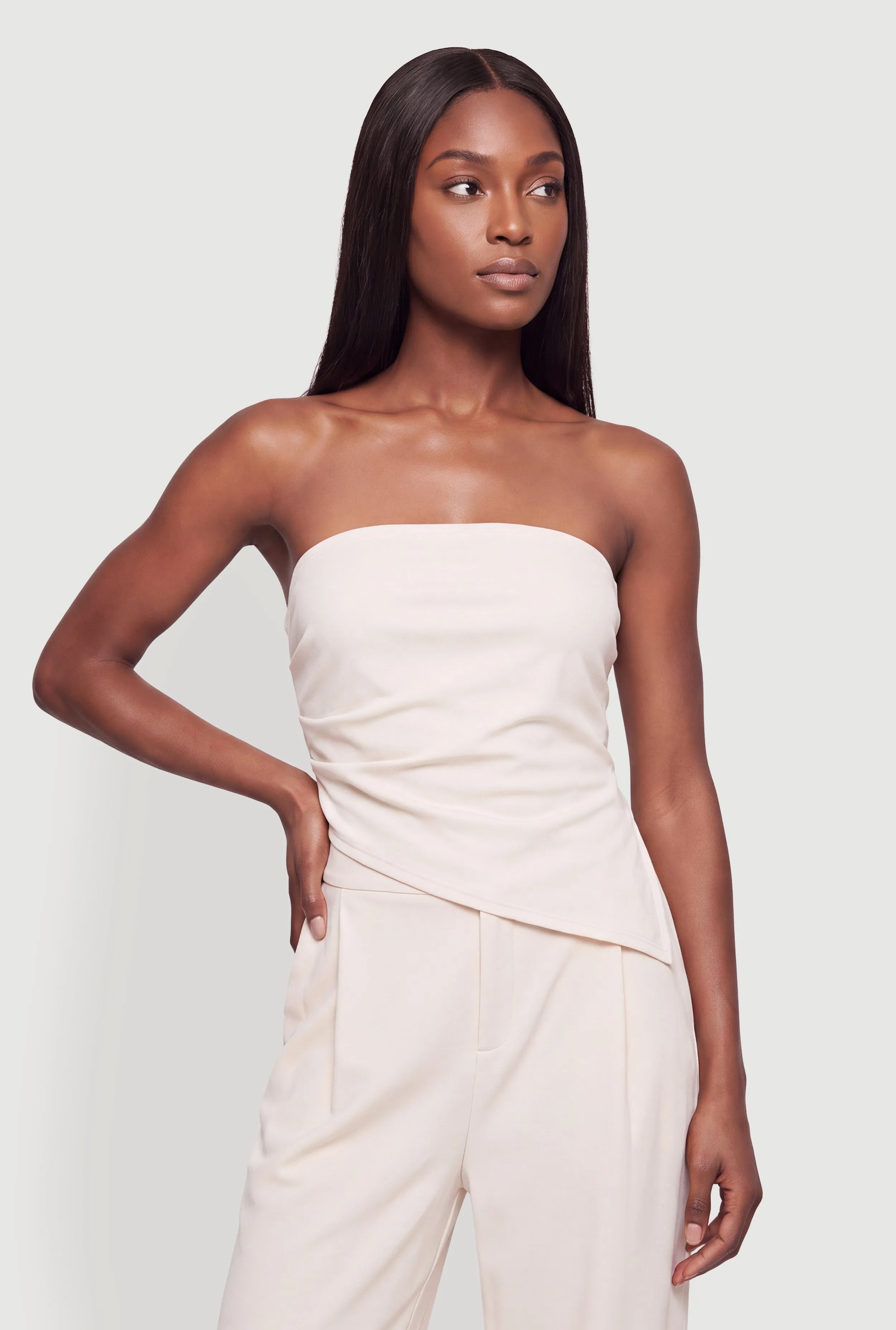 Crepe Knit Side Slit Asymmetrical Tube Top sold by Rainbow