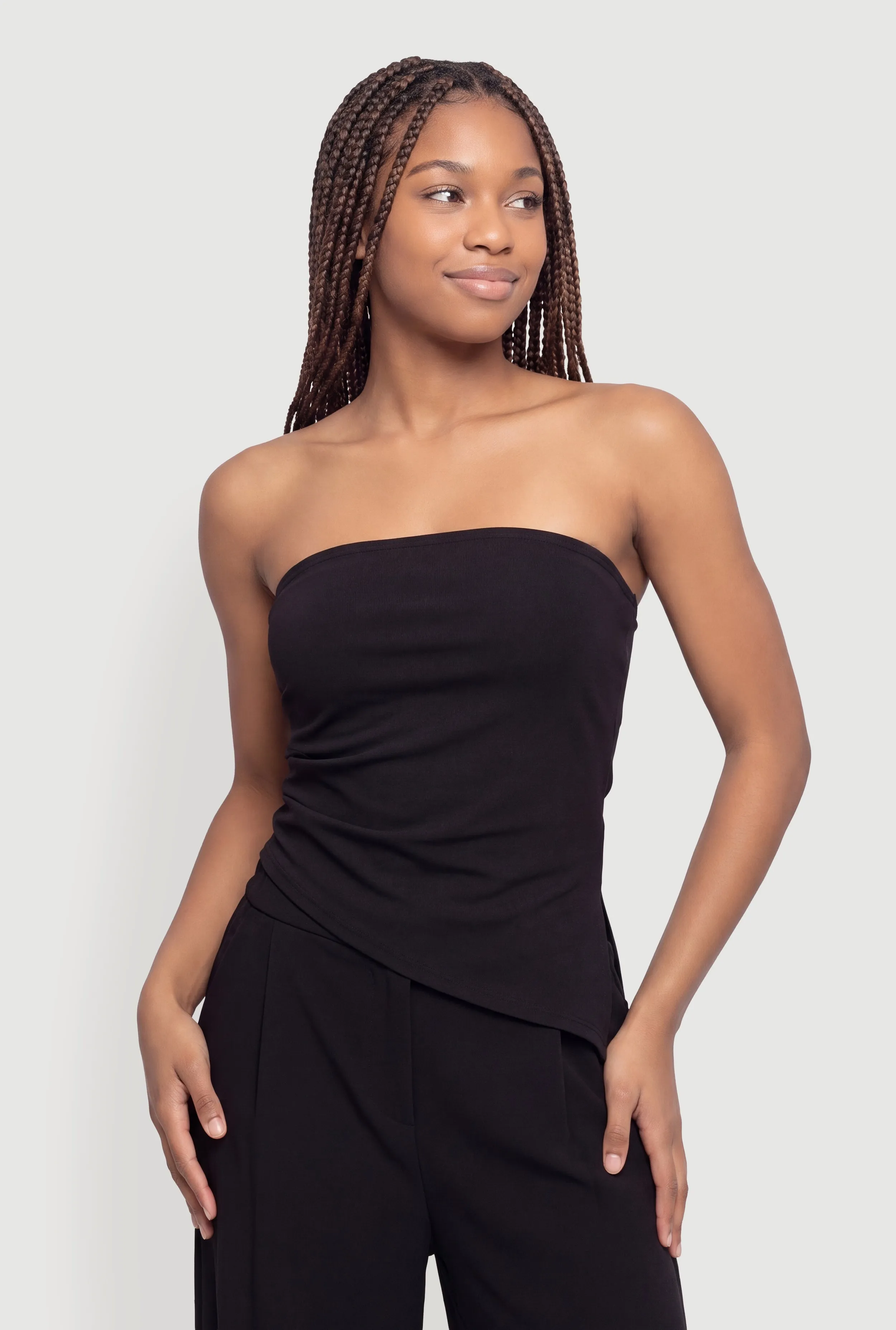 Crepe Knit Side Slit Asymmetrical Tube Top sold by Rainbow product image thumbnail 2