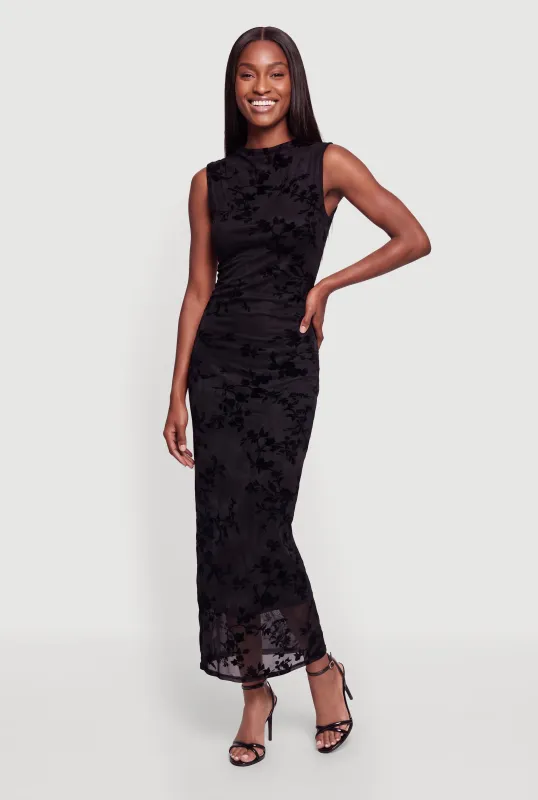 Floral Velvet Burnout Mesh Overlay Maxi Dress made by Almost Famous