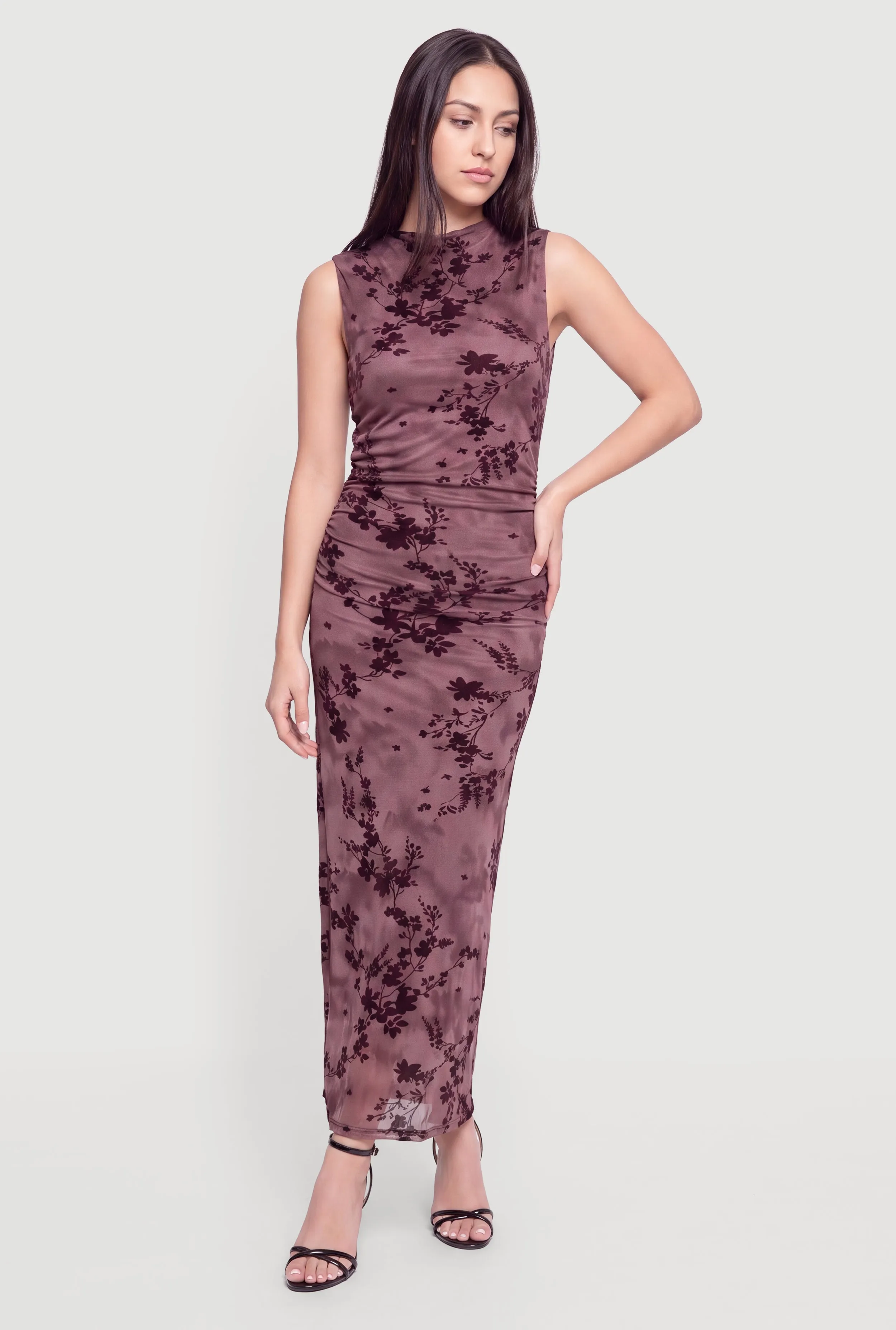 Floral Velvet Burnout Mesh Overlay Maxi Dress sold by Rainbow product image thumbnail 2