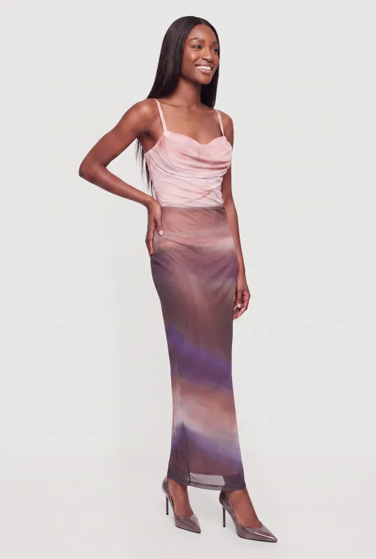Sweetheart Cowl Neck Ombre Mesh Bustier Dress made by Almost Famous