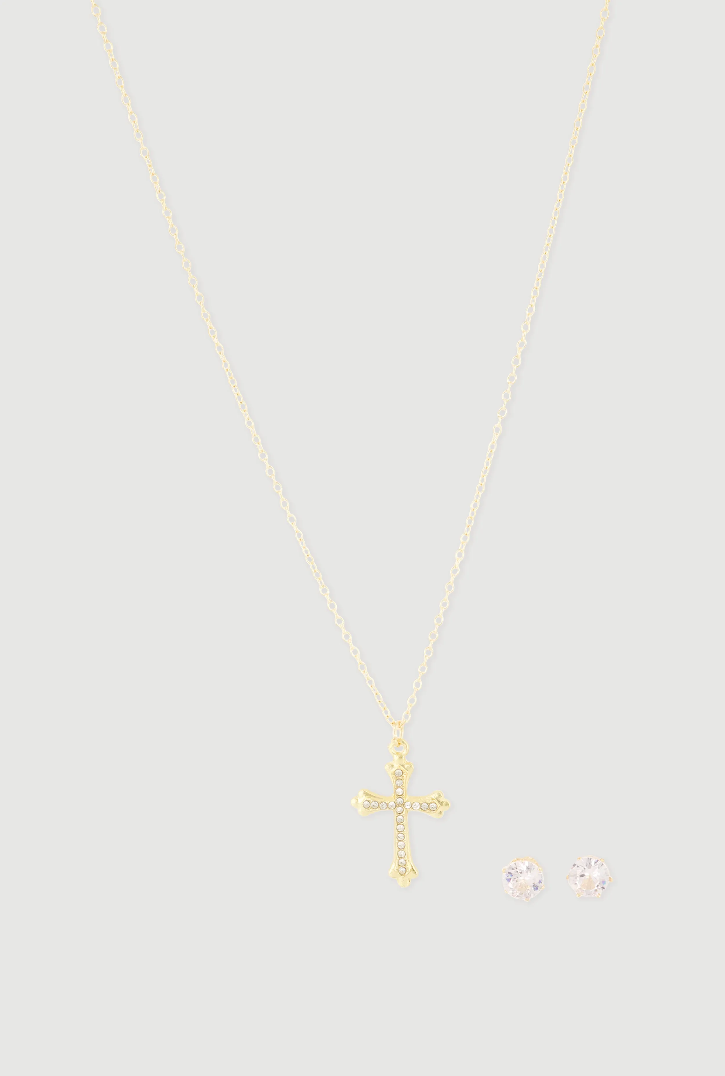 Cross Pendant Necklace with Stud Earrings Set sold by Rainbow