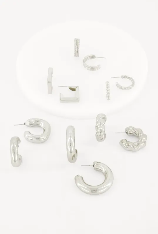 Geometric Metallic Mini Hoop Earrings Set of 6 made by Rainbow