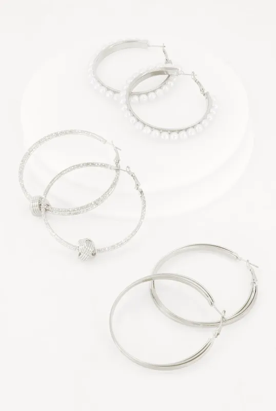 Assorted Metallic Hoop Earrings Set of 3 made by Rainbow