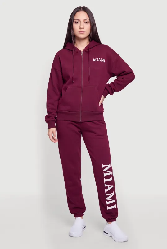 Drawstring Waist Mid Rise Miami Graphic Sweatpants made by Rainbow