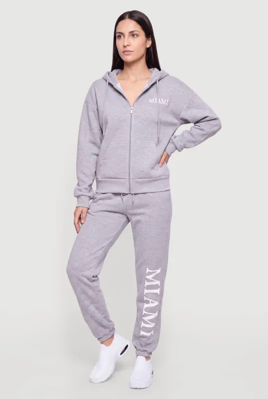 Drawstring Waist Mid Rise Miami Graphic Sweatpants made by Rainbow