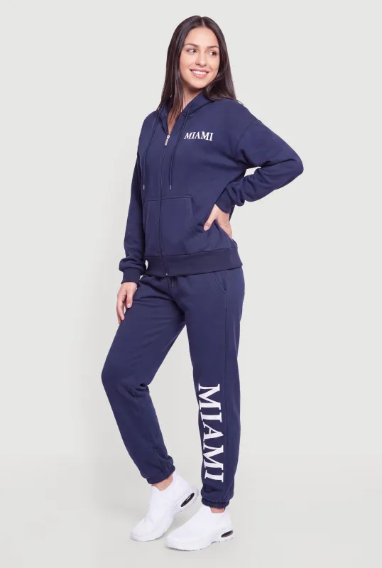 Drawstring Waist Mid Rise Miami Graphic Sweatpants made by Rainbow