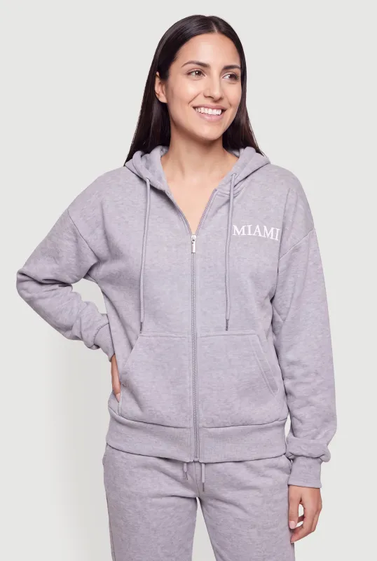 Miami Graphic Zip Front Hooded Sweatshirt made by Rainbow
