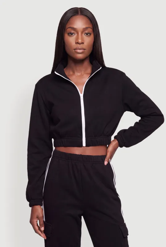 Mock Neck Zip Front Cropped Sweatshirt made by Rainbow