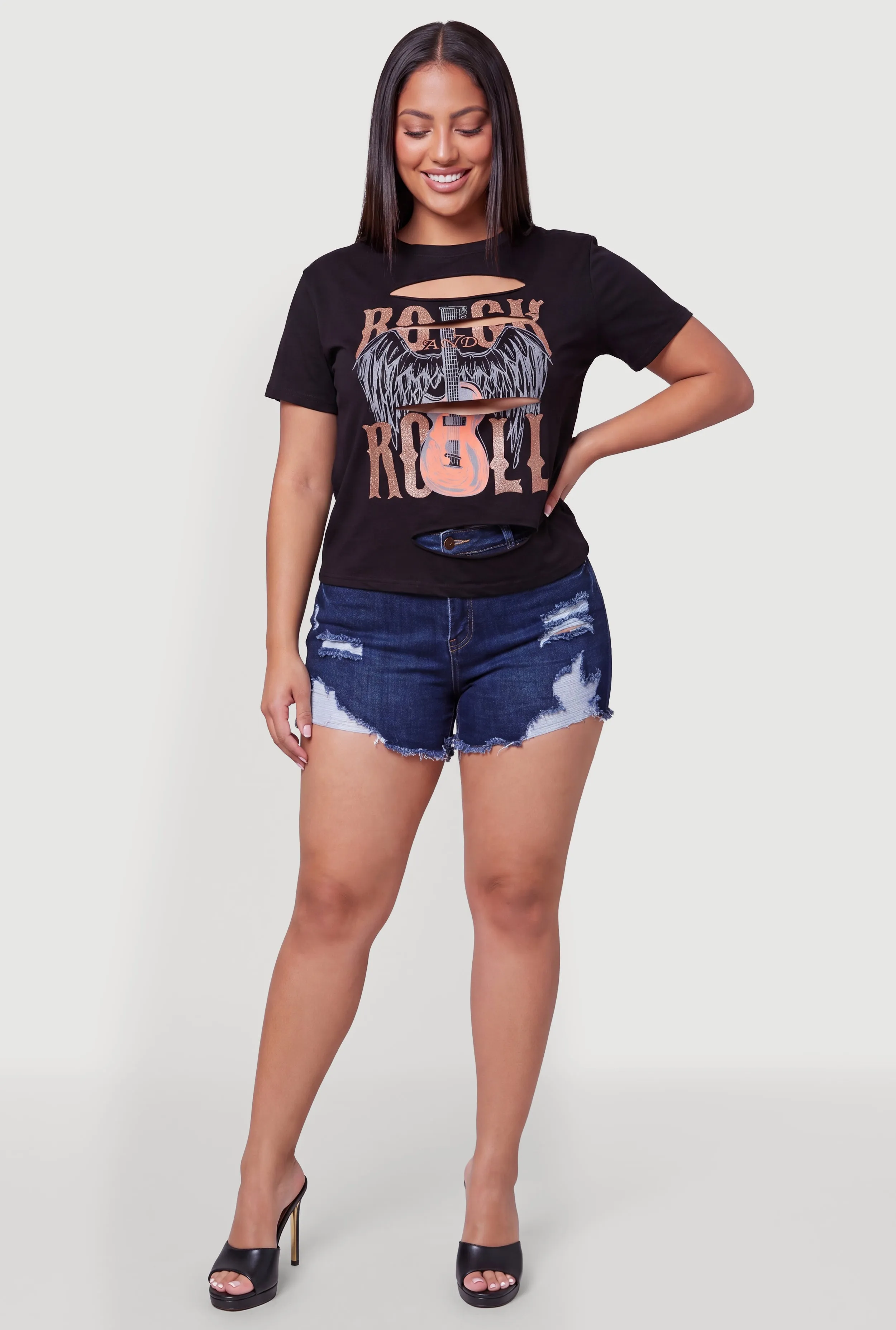 Plus Size Laser Cut Rock and Roll Graphic Tee sold by Rainbow product image thumbnail 2