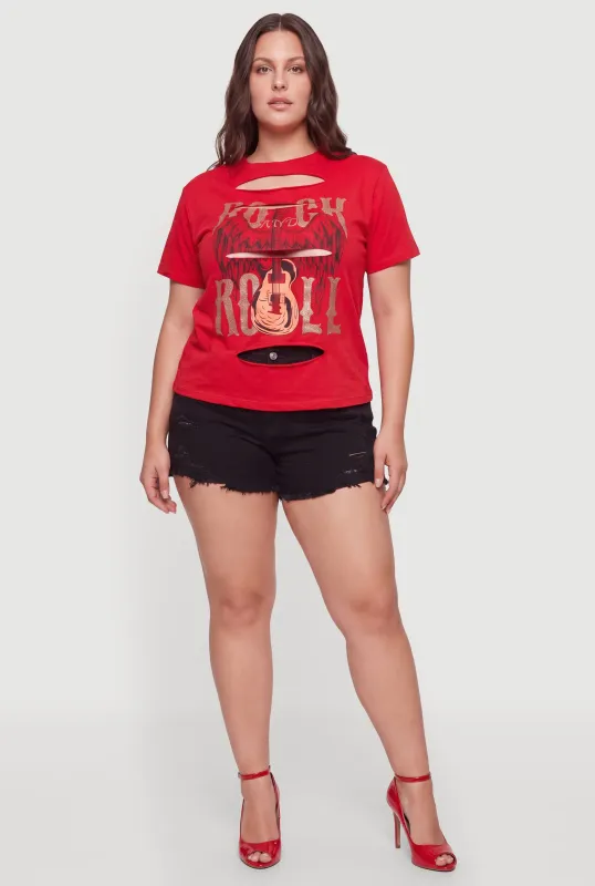 Plus Size  Laser Cut Rock and Roll Graphic Tee made by Rainbow