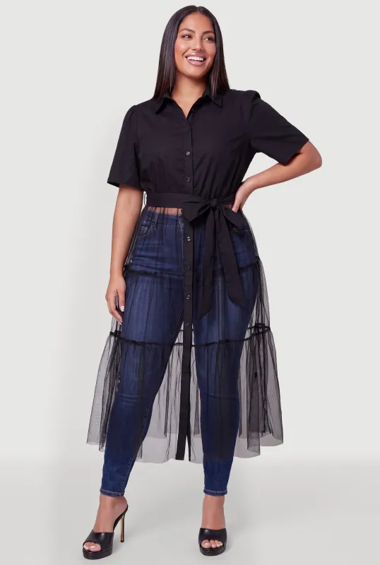 Plus Size Button Front Tiered Tulle Maxi Top made by Rainbow