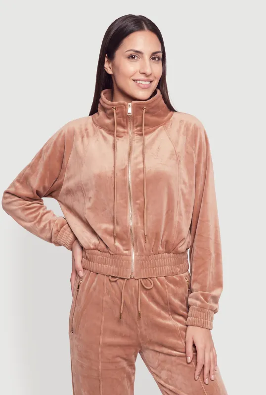 Mock Neck Zip Front Velour Top made by Rainbow