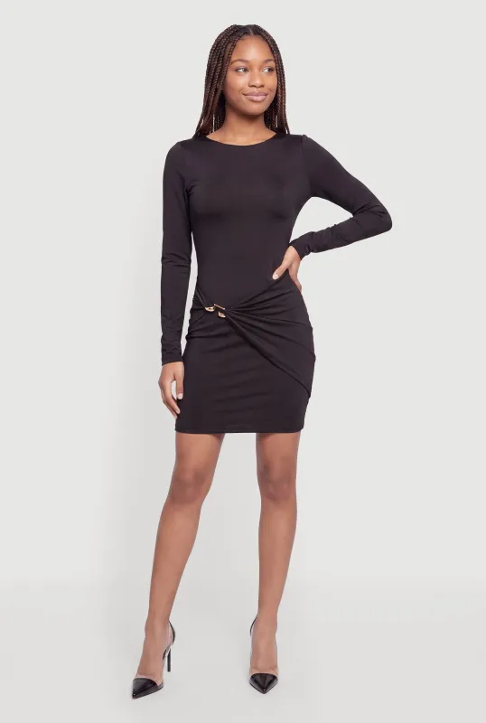 Metallic Detail Long Sleeve Tie Back Mini Dress made by Rainbow