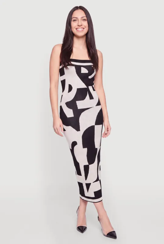 Printed Pattern Midi Sweater Dress made by Rainbow