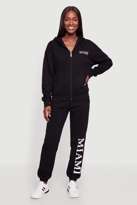 Drawstring Waist Mid Rise Miami Graphic Sweatpants made by Rainbow