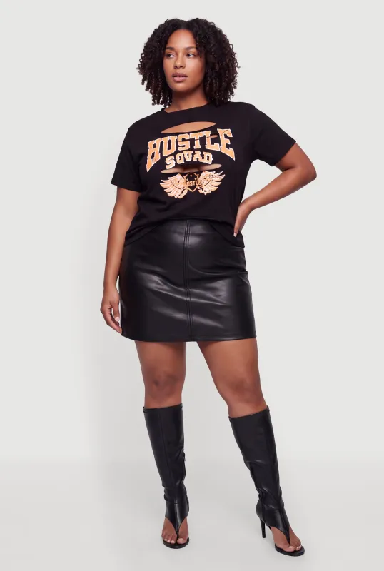 Plus Size Laser Cut Hustle Squad Graphic Tee made by Rainbow