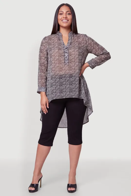 Plus Size Chiffon Leopard Print High Low Blouse made by Rainbow
